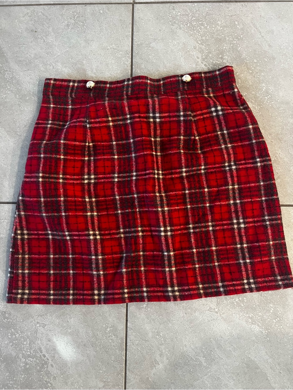 SHEIN Red Plaid Midi Skirt with Button Details